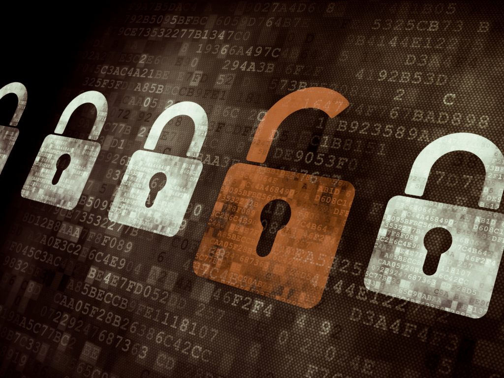 Security concept: Lock on digital screen
